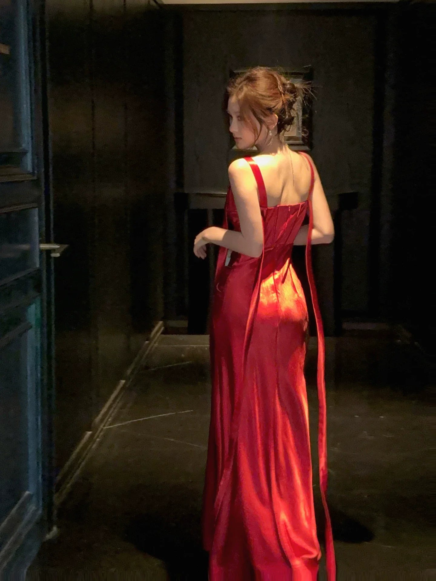 Elegant Mermaid Spaghetti Straps Red Satin Sleeveless Long Prom Dresses 16th Nigh Party Birthday Outfits AB2437