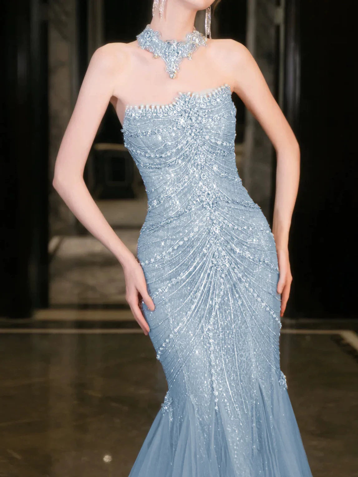 Modest Mermaid Strapless Lilac Sequins Prom Dresses Inspiration Long Party Evening Dress 21st Birthday Outfits AB2284