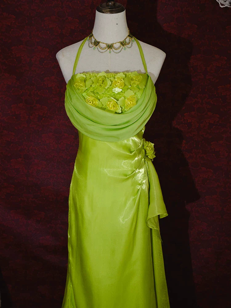 Vintage 90s A Line Halter Floral Neck Long Prom Dresses Inspiration Party Retro Evening Dress 21st Birthday Outfits AB2375