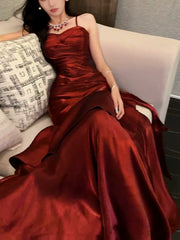 Modest Mermaid Spaghetti Straps Burgundy Wine Red Long Prom Dresses High School Teens Graduation Dance Dress 20th Birthday Outfits AB2502
