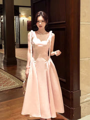 Simple A Line Scoop Neck Pink Satin Ankle Length Prom Dresses 17th Nigh Party Birthday Outfits AB2498