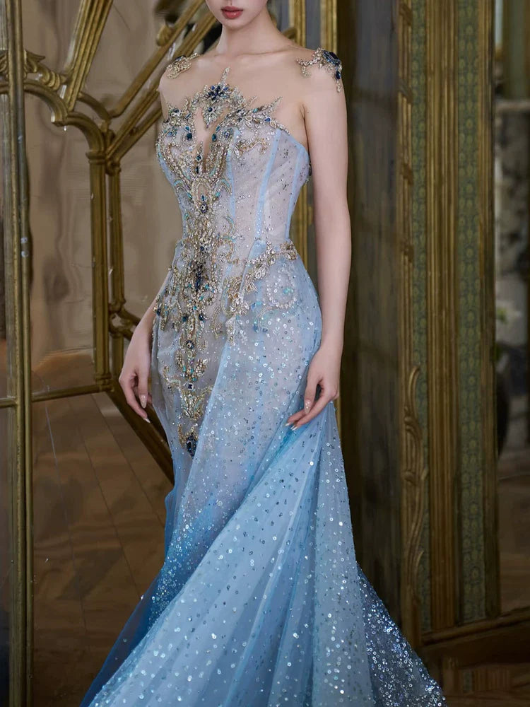 Modest Mermaid Scoop Neck Sequins With Beaded Cape Prom Dresses Inspiration Long Party Evening Dress 19th Birthday Outfits AB2298