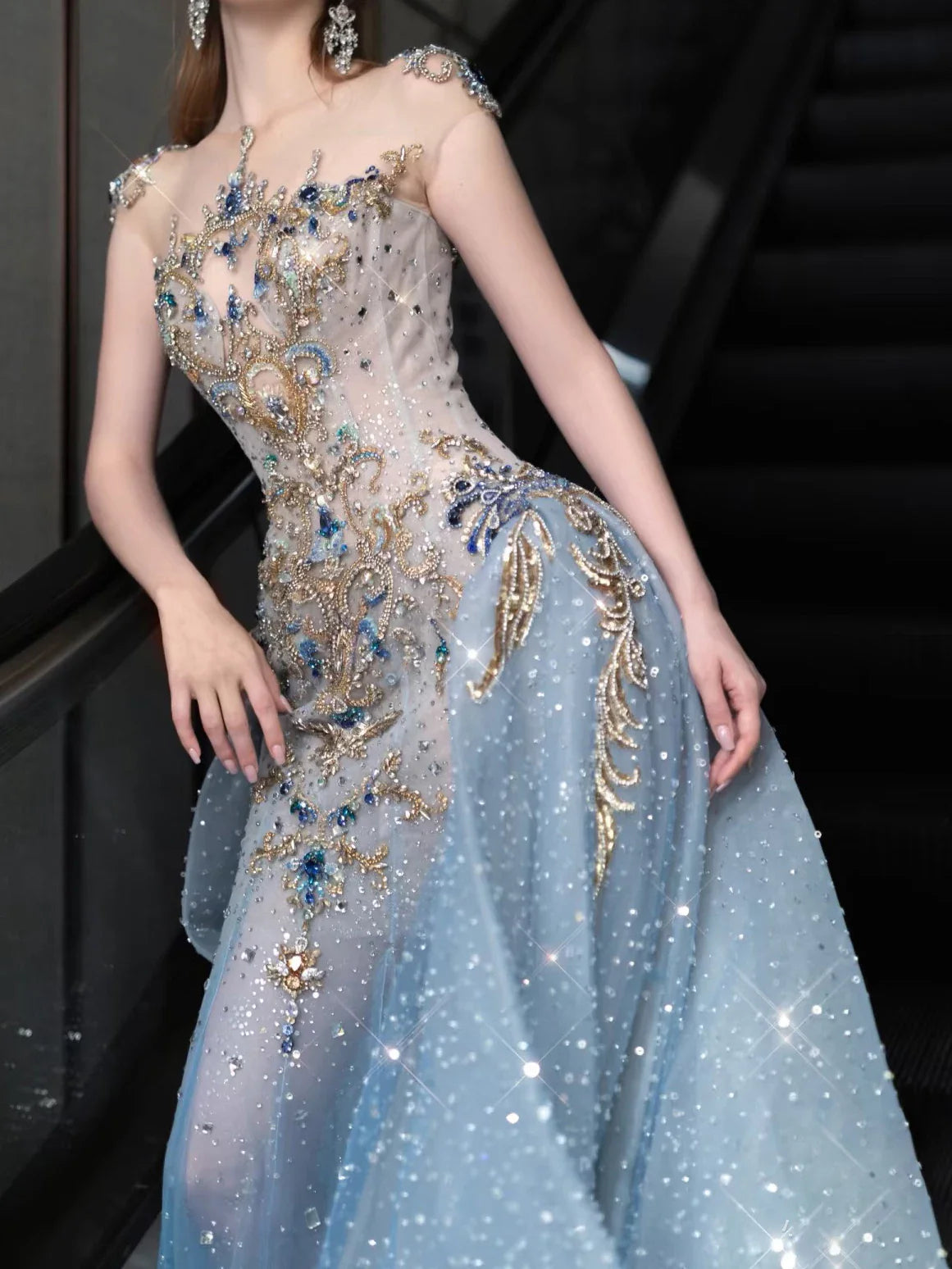 Modest Mermaid Scoop Neck Sequins With Beaded Prom Dresses Inspiration Long Party Night Evening Dress 19th Birthday Outfits AB2272