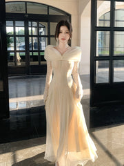 Modest A line Off The Shoulder Lace White Long Sleeves Prom Dresses Wedding Guest Dress Birthday Outfits AB2440