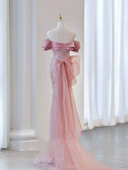 Sparkly Mermaid Evening Dress Off The Shoulder Pink Sequins Prom Dress Long Party Dress 19th Birthday Outfits AB2324