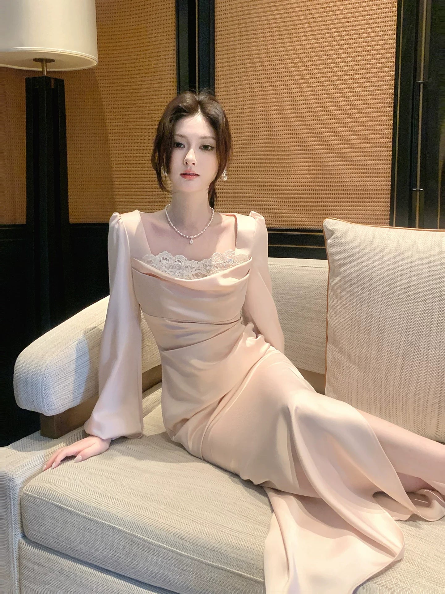 Elegant Mermaid Square Neck Pink Silky Satin Ankle Length Prom Dresses 16th Nigh Party Birthday Outfits AB2432