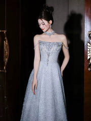 Princess A line Strapless Blue Sequins Prom Dresses Inspiration Long Party Night Gowns 20th Birthday Outfits AB2251