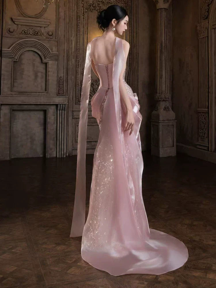 Sparkly Mermaid Strapless Pink Sequins Prom Dresses Inspiration Long Party Night Evening Gowns 19th Birthday Outfits AB2261