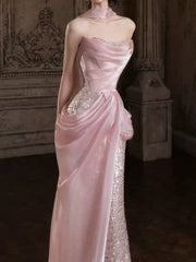 Sparkly Mermaid Strapless Pink Sequins Prom Dresses Inspiration Long Party Night Evening Gowns 19th Birthday Outfits AB2261
