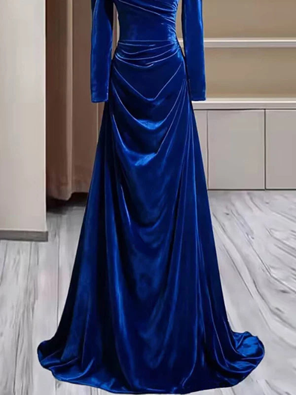 Unique Sheath Royal Blue Long Sleeves Prom Dresses Inspiration Party Night Gowns 20th Birthday Outfits AB2249