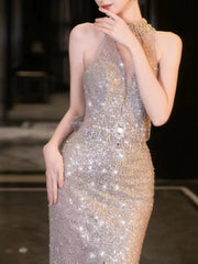 Modest Mermaid High Neck Sequins With High Split Prom Dresses Inspiration Long Party Evening Dress 21st Birthday Outfits AB2292
