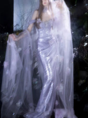 Modest Mermaid Strapless Lilac With Slit Sequins Prom Dresses Inspiration Long Party Evening Dress 21st Birthday Outfits AB2288