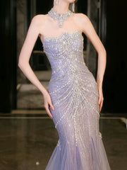 Modest Mermaid Strapless Lilac Sequins Prom Dresses Inspiration Long Party Evening Dress 21st Birthday Outfits AB2284