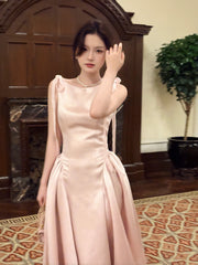 Simple A Line Scoop Neck Pink Satin Ankle Length Prom Dresses 17th Nigh Party Birthday Outfits AB2498