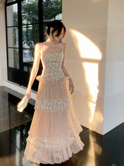 Modest A line Spaghetti Straps Pink Ankle Length Lace Prom Dresses Wedding Guest Dress 20th Party Birthday Outfits AB2434