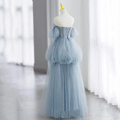Modest Ball Gown Off The Shoulder Dusty Blue Tulle Prom Dresses Inspiration Long Party Night Evening Dress 20th Birthday Outfits AB2331