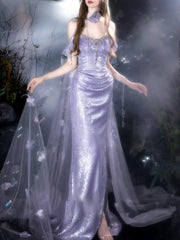 Modest Mermaid Strapless Lilac With Slit Sequins Prom Dresses Inspiration Long Party Evening Dress 21st Birthday Outfits AB2288