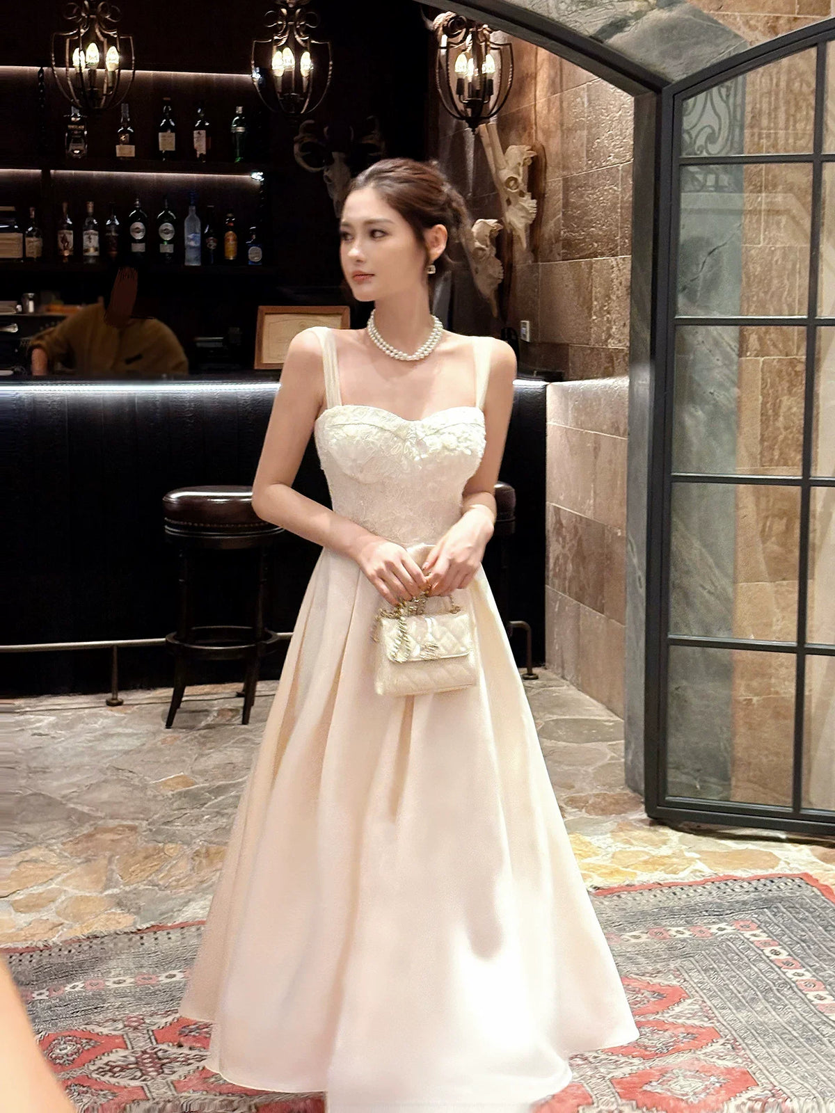 Modest A line Sweetheart Ivory Satin Lace Prom Dresses Wedding Guest Dress 20th Party Birthday Outfits AB2433
