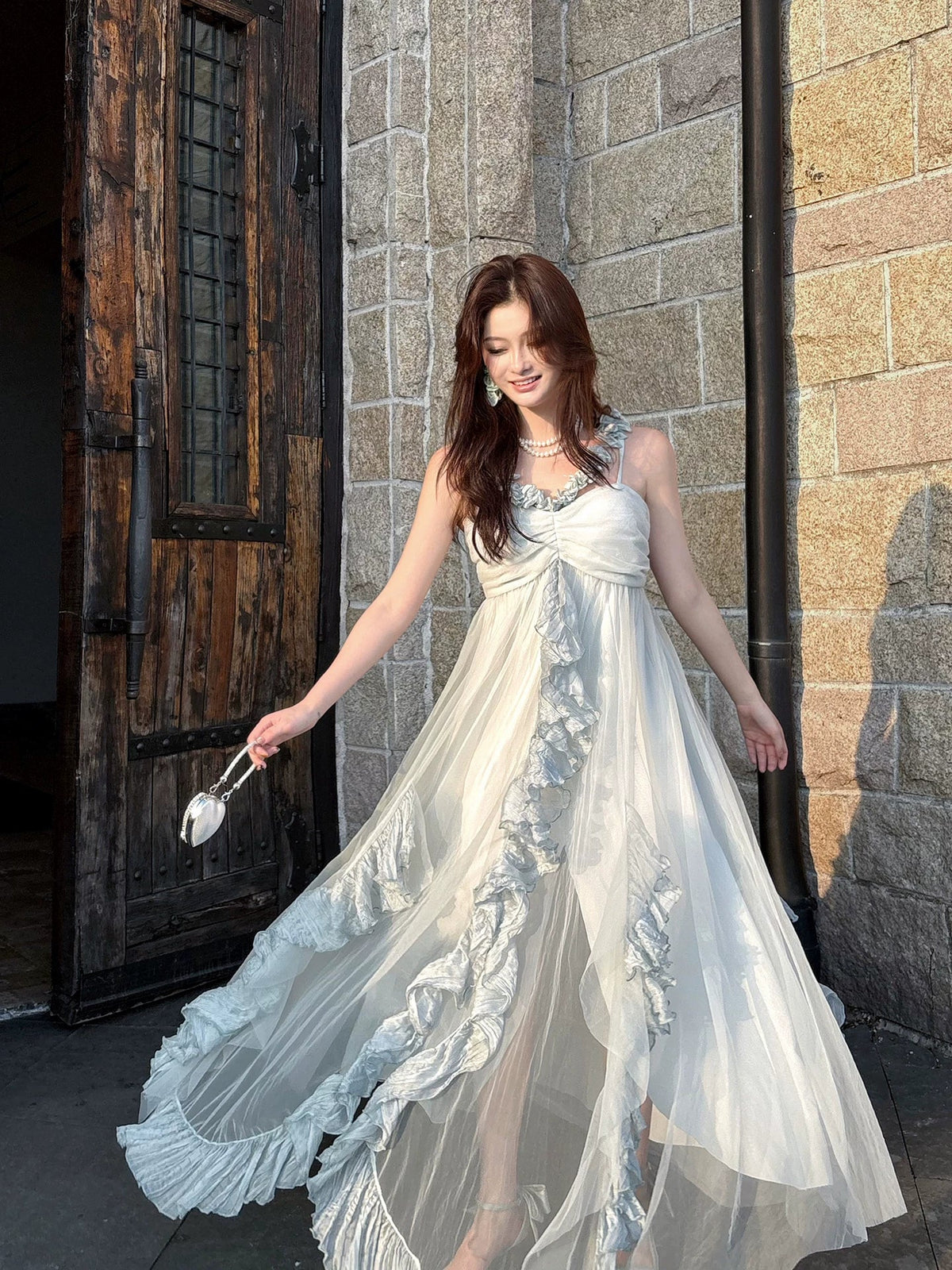 Modest A line Halter Light Sky Blue Chiffon Floor Length Prom Dresses 16th Nigh Party Birthday Outfits AB2417
