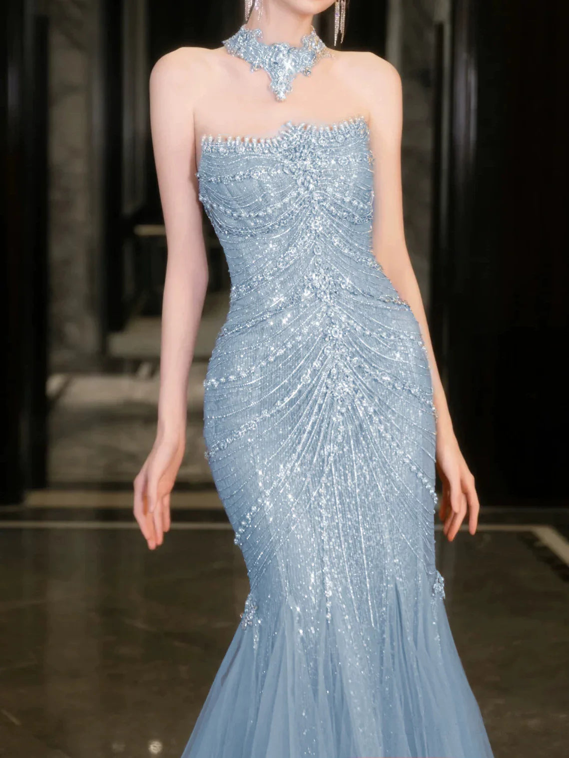 Modest Mermaid Strapless Lilac Sequins Prom Dresses Inspiration Long Party Evening Dress 21st Birthday Outfits AB2284