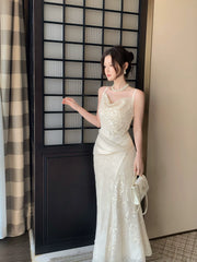 Elegant Mermaid Spaghetti Straps Lace Chiffon Ankle Length Prom Dresses 16th Nigh Party Birthday Outfits AB2420