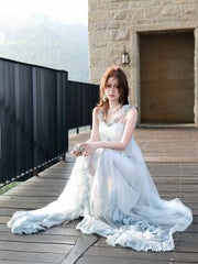 Modest A line Halter Light Sky Blue Chiffon Floor Length Prom Dresses 16th Nigh Party Birthday Outfits AB2417