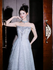 Princess A line Strapless Blue Sequins Prom Dresses Inspiration Long Party Night Gowns 20th Birthday Outfits AB2251