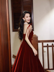 Modest A Line Spaghetti Straps Burgundy Long Prom Dresses Wedding Guest Dress 20th Birthday Outfits AB2487