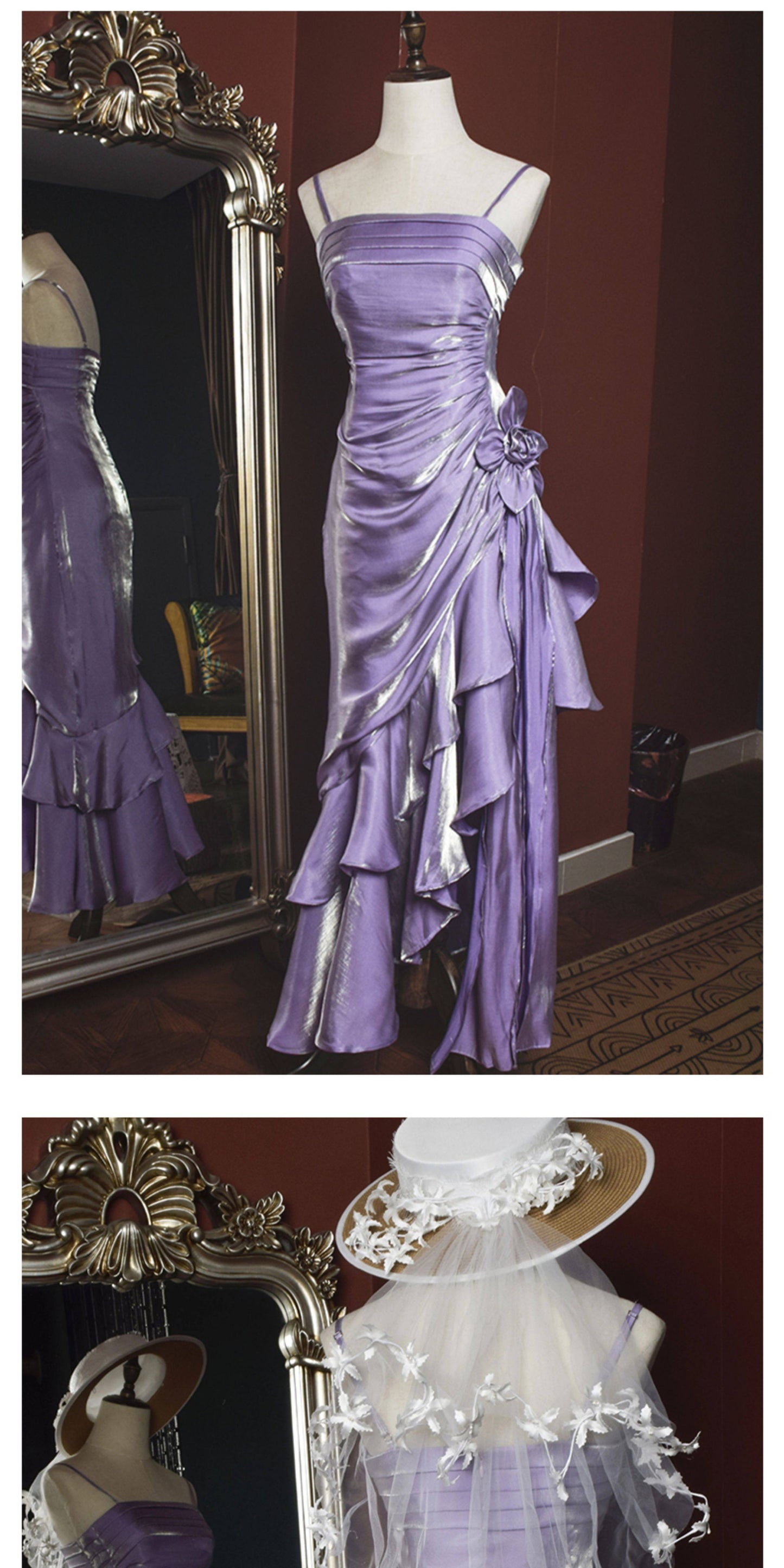 Vintage 1950s High Low Spaghetti Straps Prom Dresses Inspiration Long Party Retro Evening Dress 18th Birthday Outfits AB2342