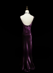 Chic Formal Mermaid Spaghetti Strap Purple Satin With Cape Style Impress Long Prom Dresses Party Gowns OB032