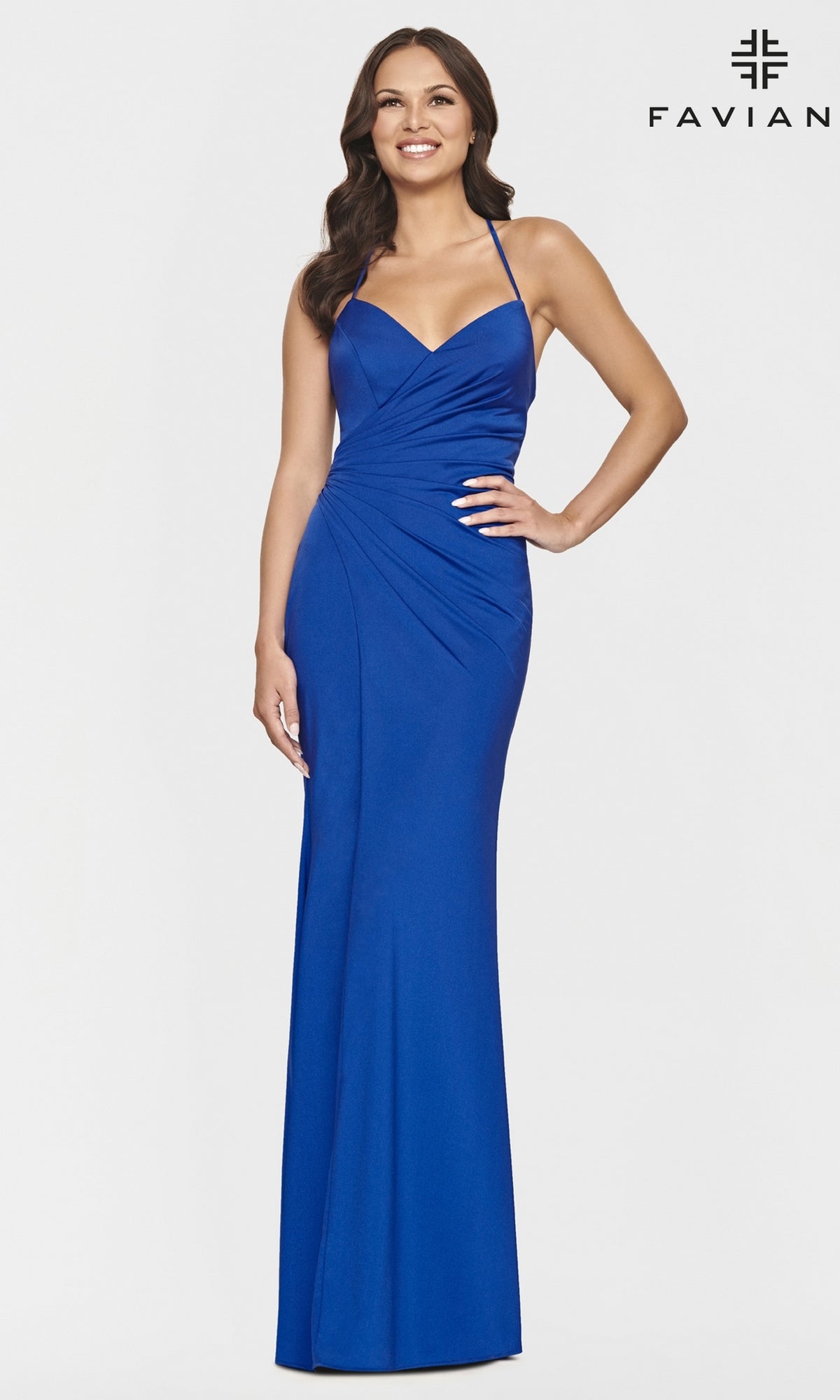 Lace-Up-Back Faviana Hot Pink Long Prom Dress