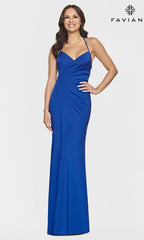 Lace-Up-Back Faviana Hot Pink Long Prom Dress