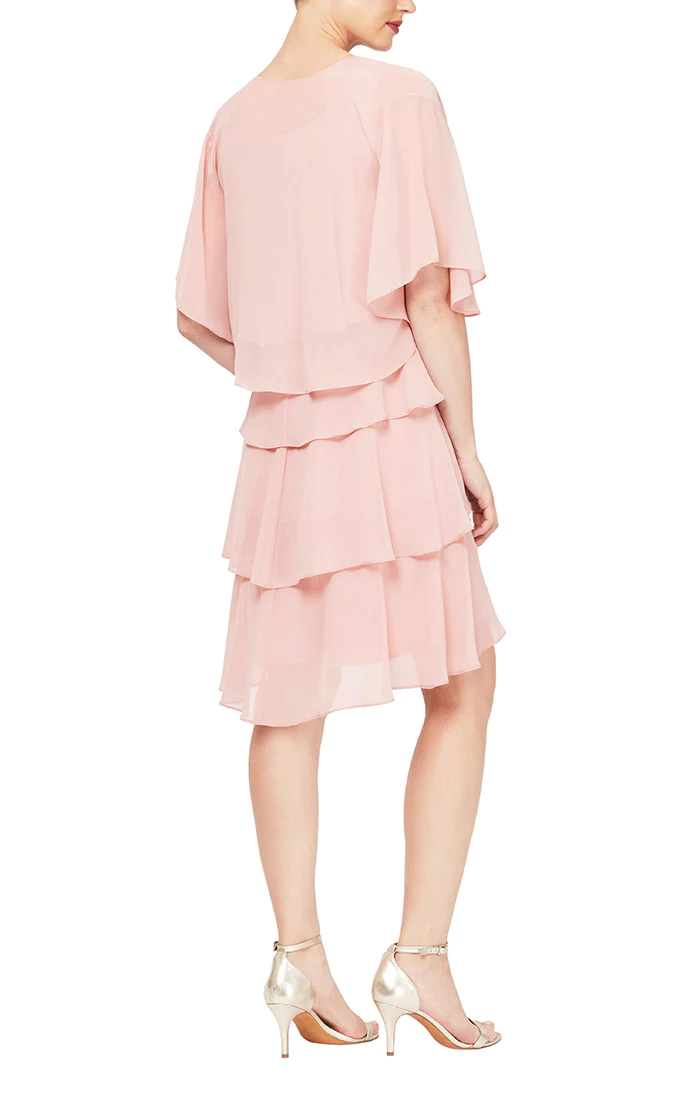 SL Fashions 112296 Tiered Chiffon Jacket Short Dress