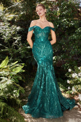 Off Shoulder Mermaid Sequin Formal Gown Andrea & Leo A1107