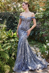Off Shoulder Mermaid Sequin Formal Gown Andrea & Leo A1107