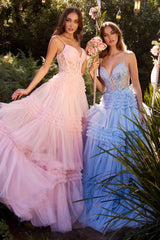 Andrea & Leo A1247 Long Layered Pleated Formal Prom Dress