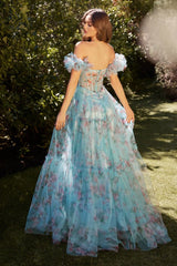 Andrea & Leo A1285 Floral Print Long Formal Prom Pleated Dress