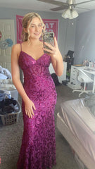 Classy Mermaid Spaghetti Straps Grape Sequins Inspo For Women Girls Formal Party Gowns Long Prom Dresses AB1789