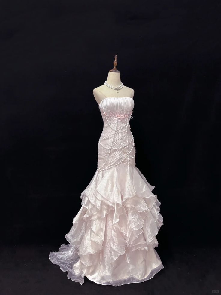Women's Evening Dresses Strapless Mermaid Long Formal Gown Pink Evening Gowns Prom Dresses N2359