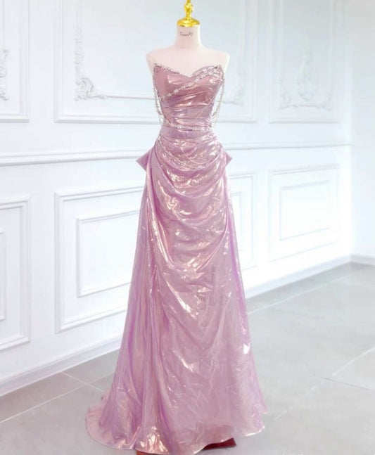 Glamorous Mermaid Strapless Pink With Beading Formal Dress 18th Birthday Prom Dresses N2810