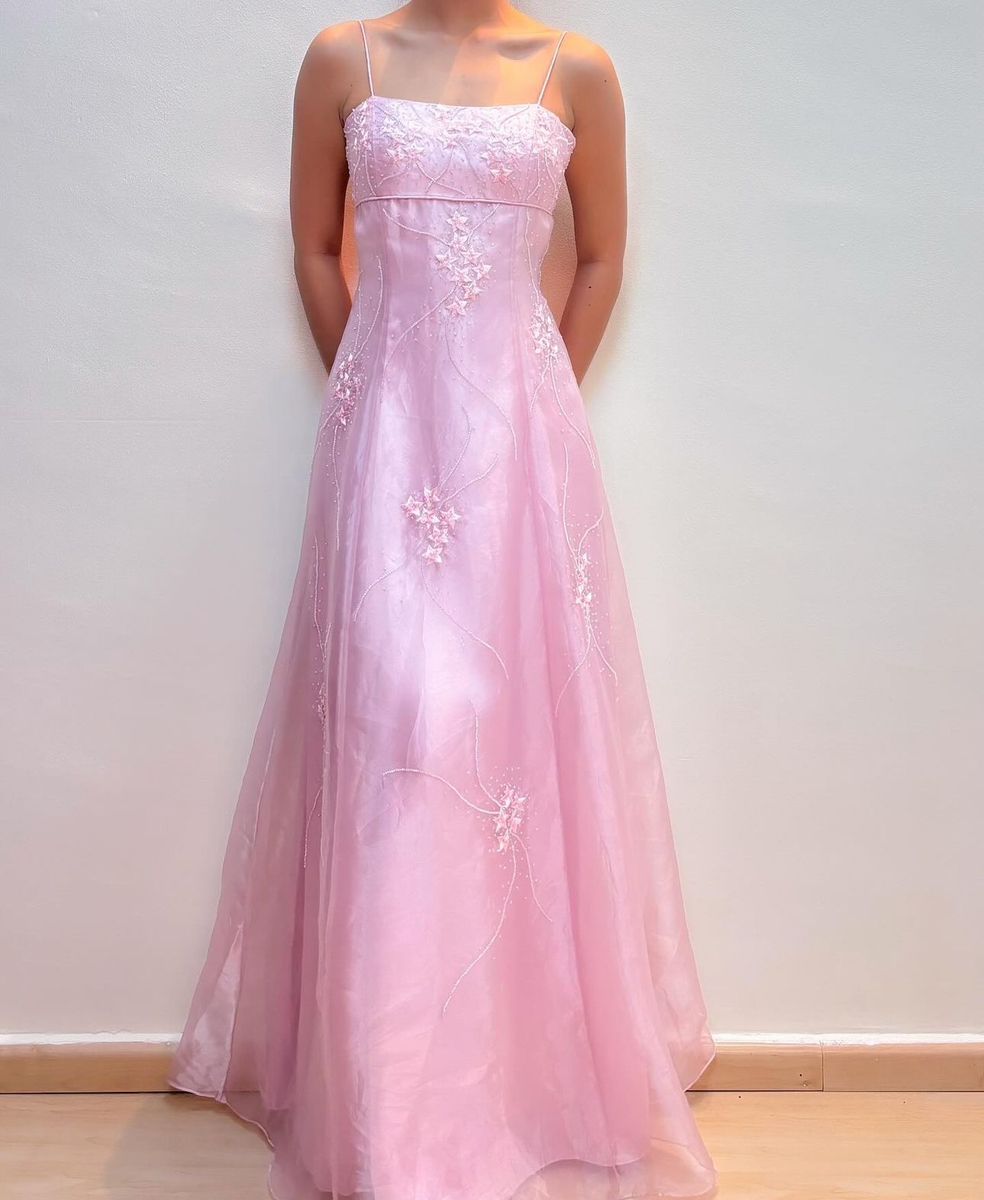 Vintage A Line 90s Spaghetti Straps Pink Formal Dress Long Prom Dresses N2815