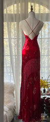 Elegant Mermaid Spaghetti Straps Burgundy Chiffon With Appliques Long Formal Fancy Prom Evening Dress Dinner Outfits Classy Party Gowns AB2032