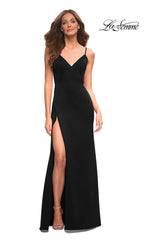 La Femme Simple Long Jersey Prom Dress with Slit