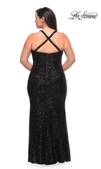 La Femme Fitted Long Sequin Plus-Size Prom Dress