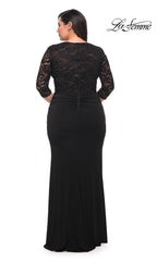 La Femme Lace-Sleeve Long Plus-Size Formal Dress