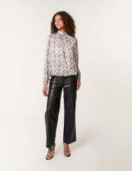 Rhinestone Studded Snake Print Blouse