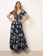 Knot Front Puff Sleeve Dress