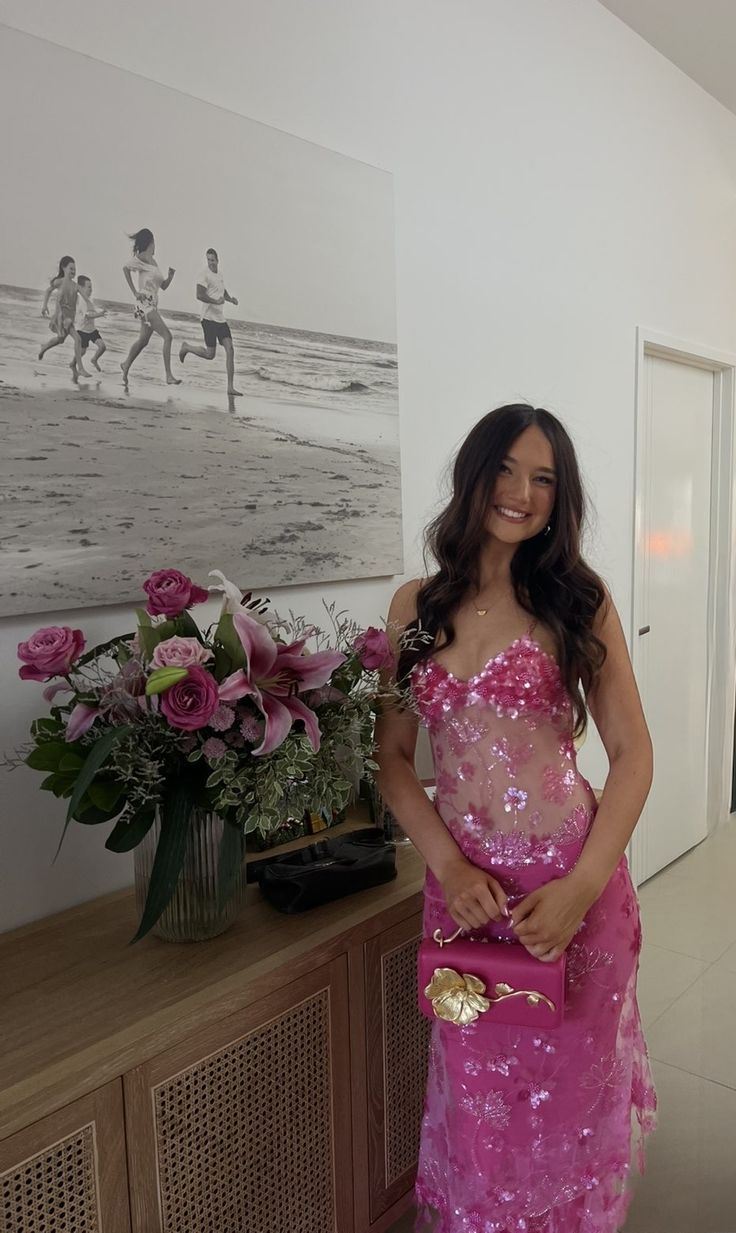 Sparkly Mermaid Spaghetti Strap Hot Pink Sequin Long Sleeveless Formal For Women Girls Teens Prom Dresses N2306