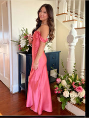 Simple Mermaid Off The Shoulder Pink Satin Sleeveless Formal For Women Girls Teens Prom Dresses N2288