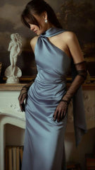 Classy Prom Dresses Inspiration Mermaid One Shoulder Dusty Blue Long Semi Formal Dance Grad Prom Dresses For Teens AB2069
